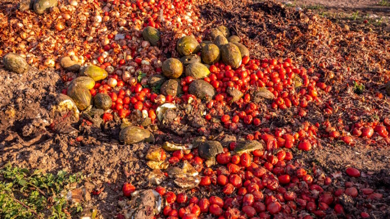 Vegetali lasciati a marcire in un campo