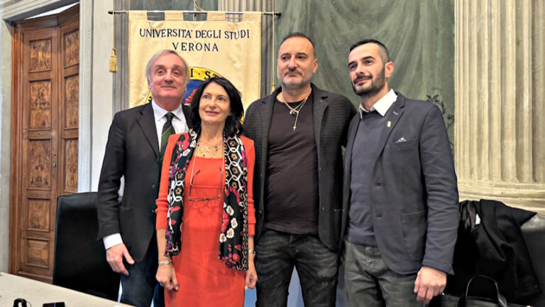 Nella foto, Pier Francesco Nocini, Rettore UniVr; il Questore Rosaria Amato; Maurizio Setti, Presidente dell'Hellas Verona e il Consigliere Comunale Francesco Fasoli