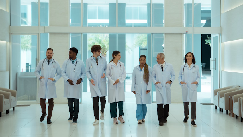 Grupo di medici e studenti di medicina
