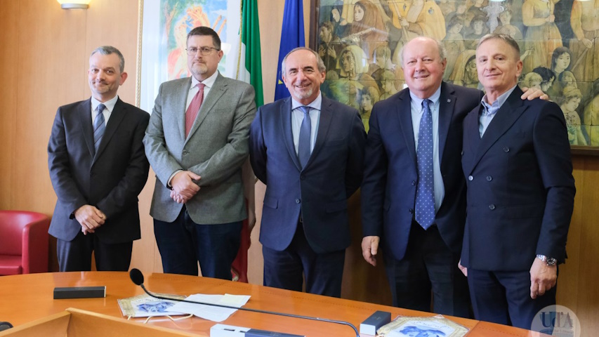 I rettori Liborio Stuppia, Christian Corsi, Edoardo Alesse e Roberto Santangelo, assessore alla Formazione
