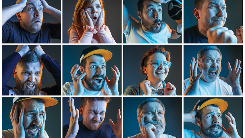 un mosaico di volti che mostrano diverse emozioni